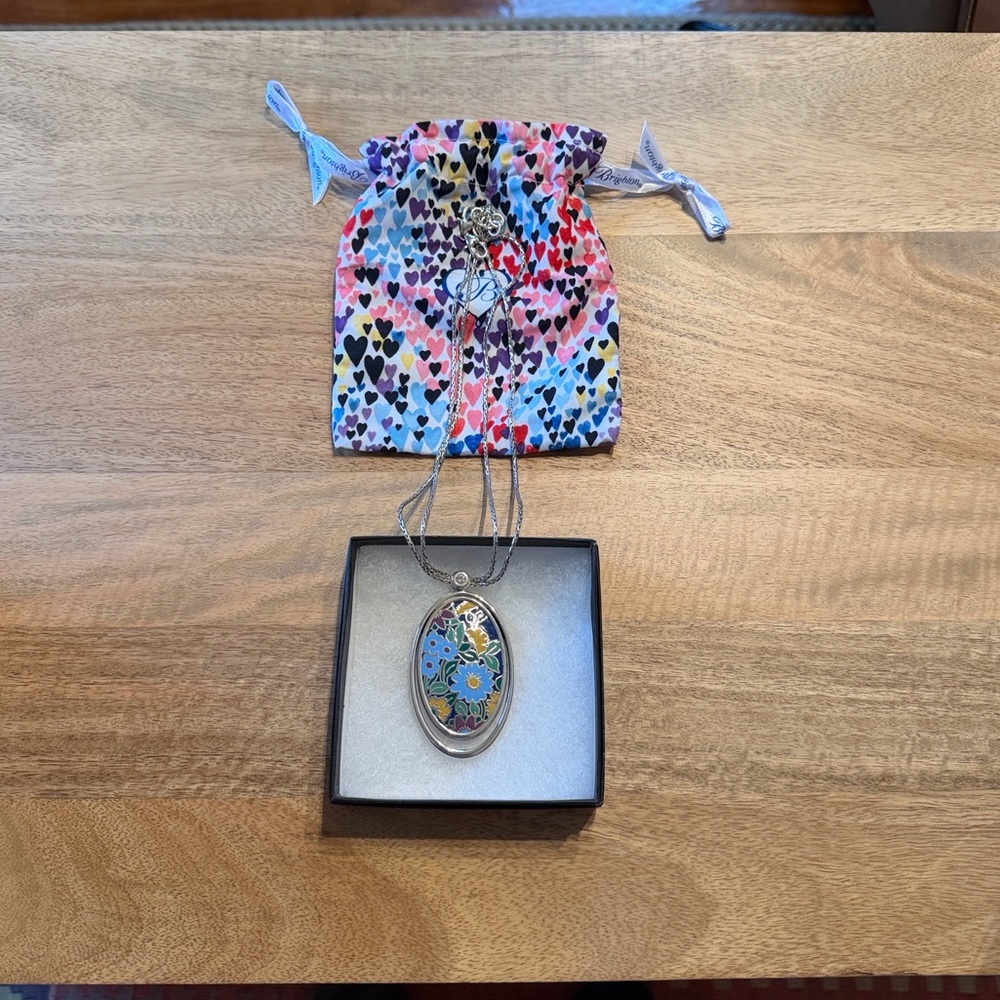 NEVER USED Brighton Silver Necklace with Blue and Green Floral Pendant